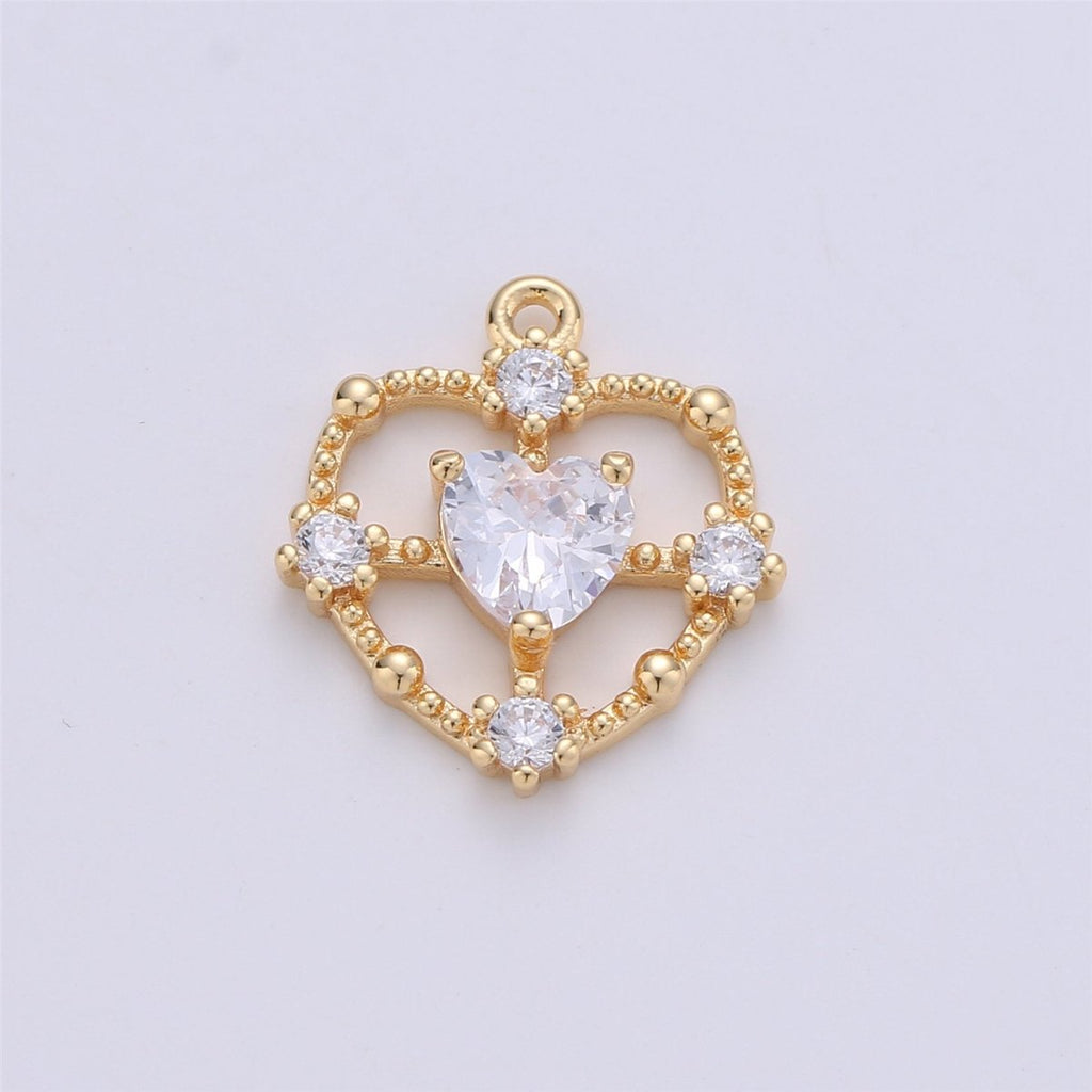 15x13mm Dainty Gold Filled Heart charm, micro pave heart, mini heart charms, heart pendant, cubic Charm Necklace Earring Bracelet C-591