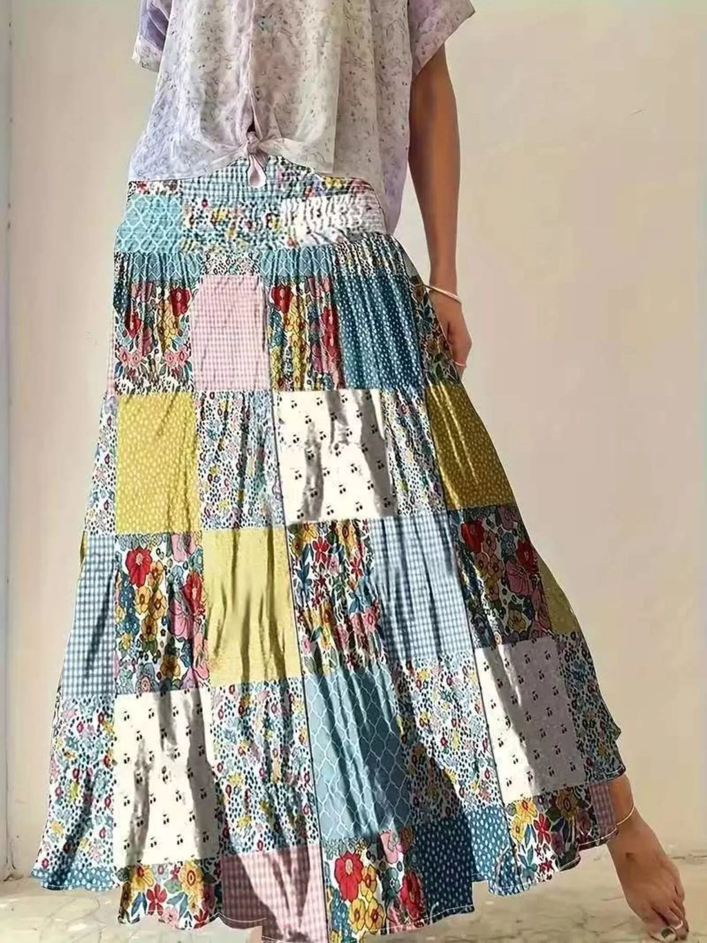 Patchwork Floral Maxi Skirt