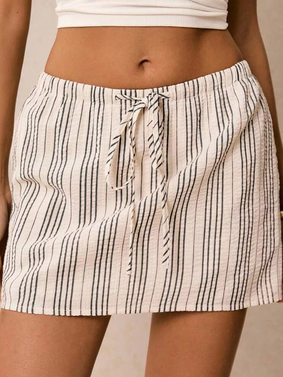 Striped Drawstring Mini Skort