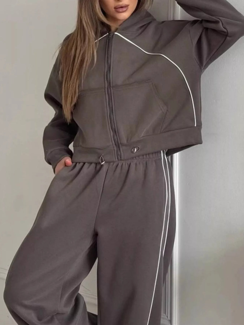 Fleece Zip-Up Hoodie and Joggers Set