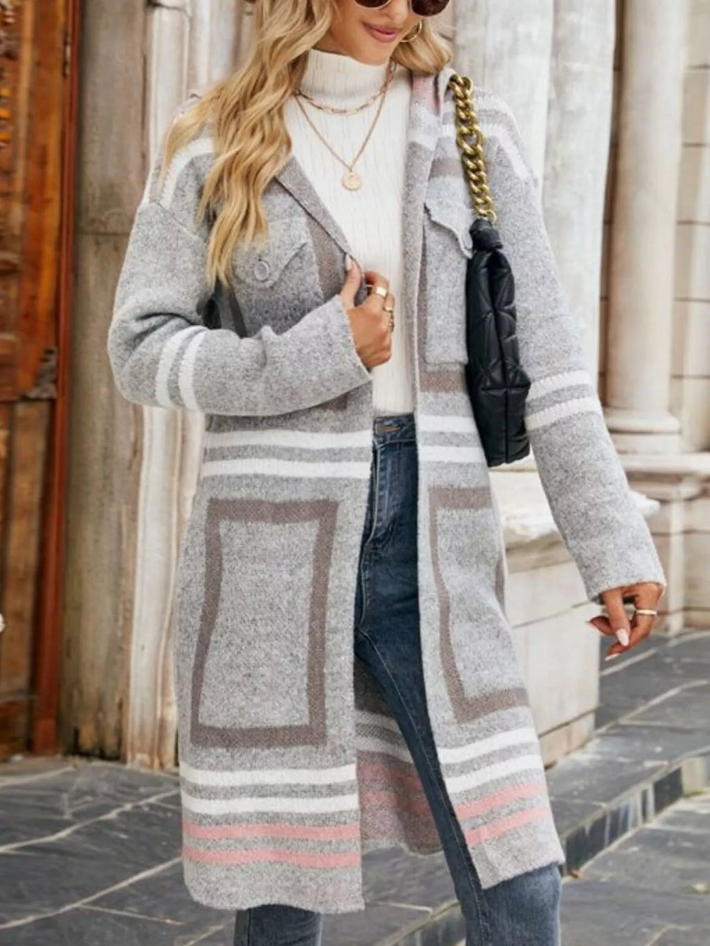 Striped Hooded Longline Cardigan