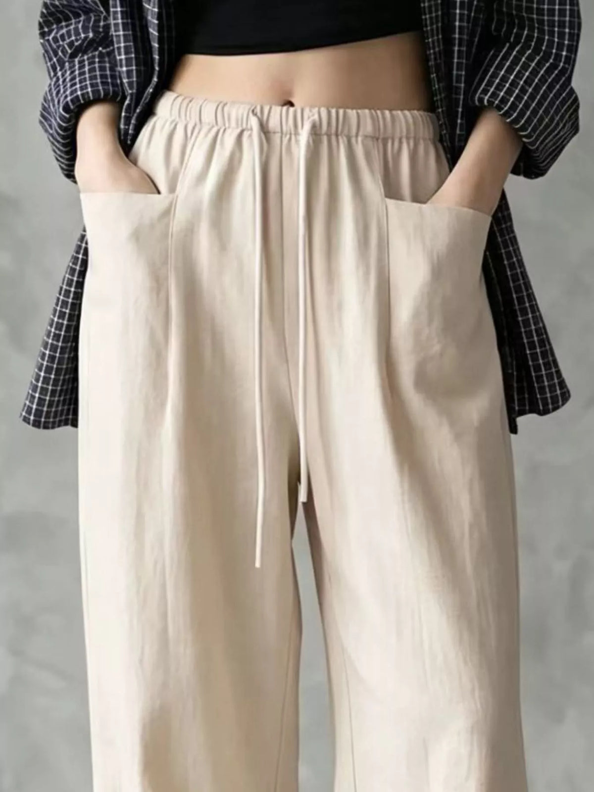 Full Size Drawstring Wide-Leg Casual Pants Plus Size