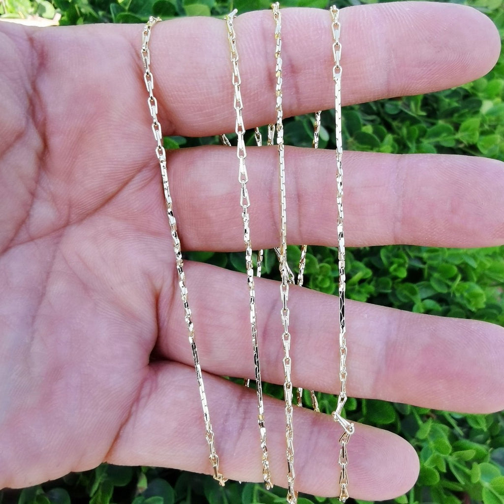 16.5 Inches Link Barleycorn Chain - 14K Gold Plated Necklace - 1.7mm Women's Necklace - Gold Plated Jewelry Ready to Wear Chain Finished Chain | CN-879  Clearance Pricing