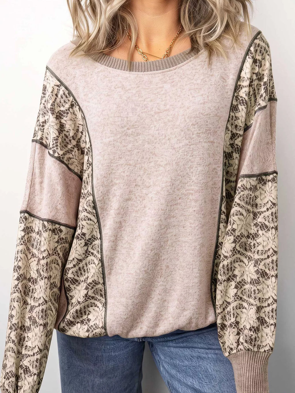 Floral Print Round Neck Long Sleeve Shift Top