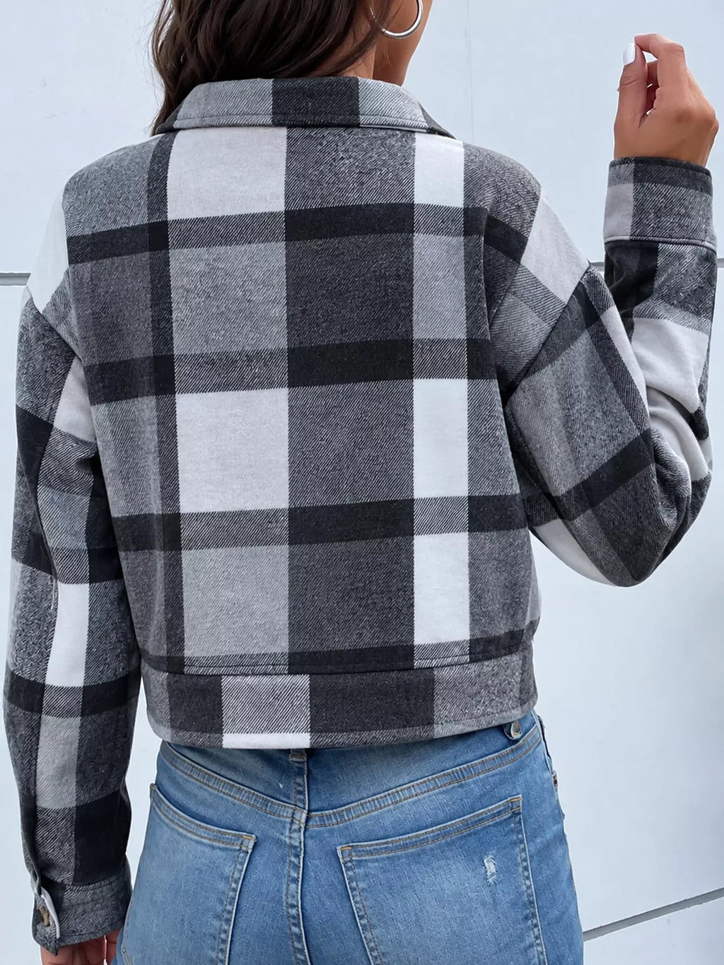 Plaid Button-Front Cropped Jacket