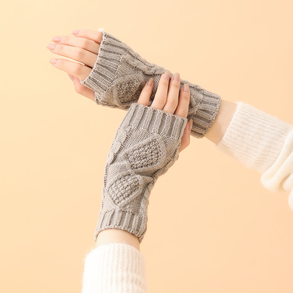 Winter Thermal Soft Acrylic Diamond Cable Knit Multi Color Wrist Length Fingerless Women Daily Use Gloves