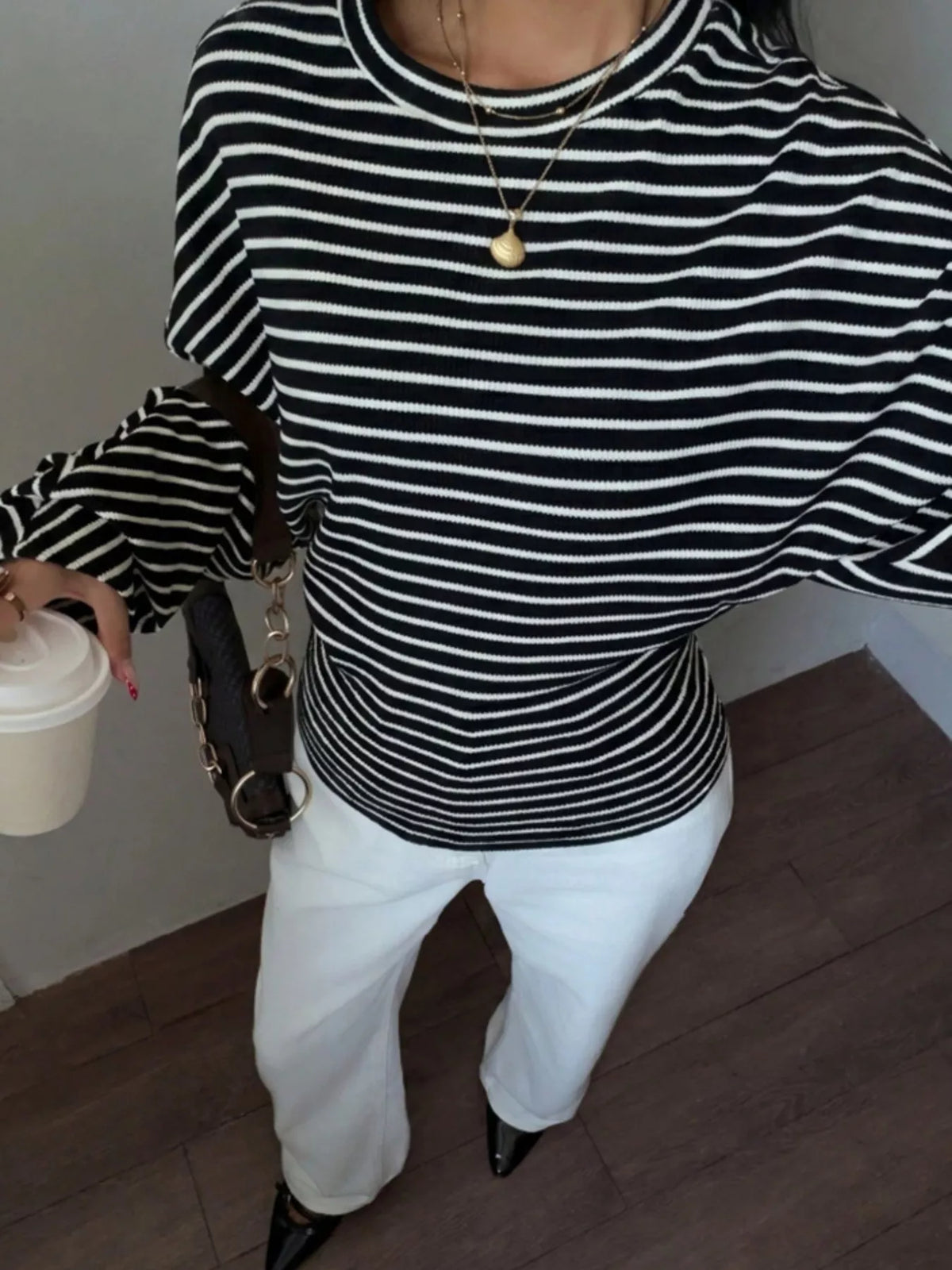 Casual Striped Long Sleeve Batwing T-Shirt