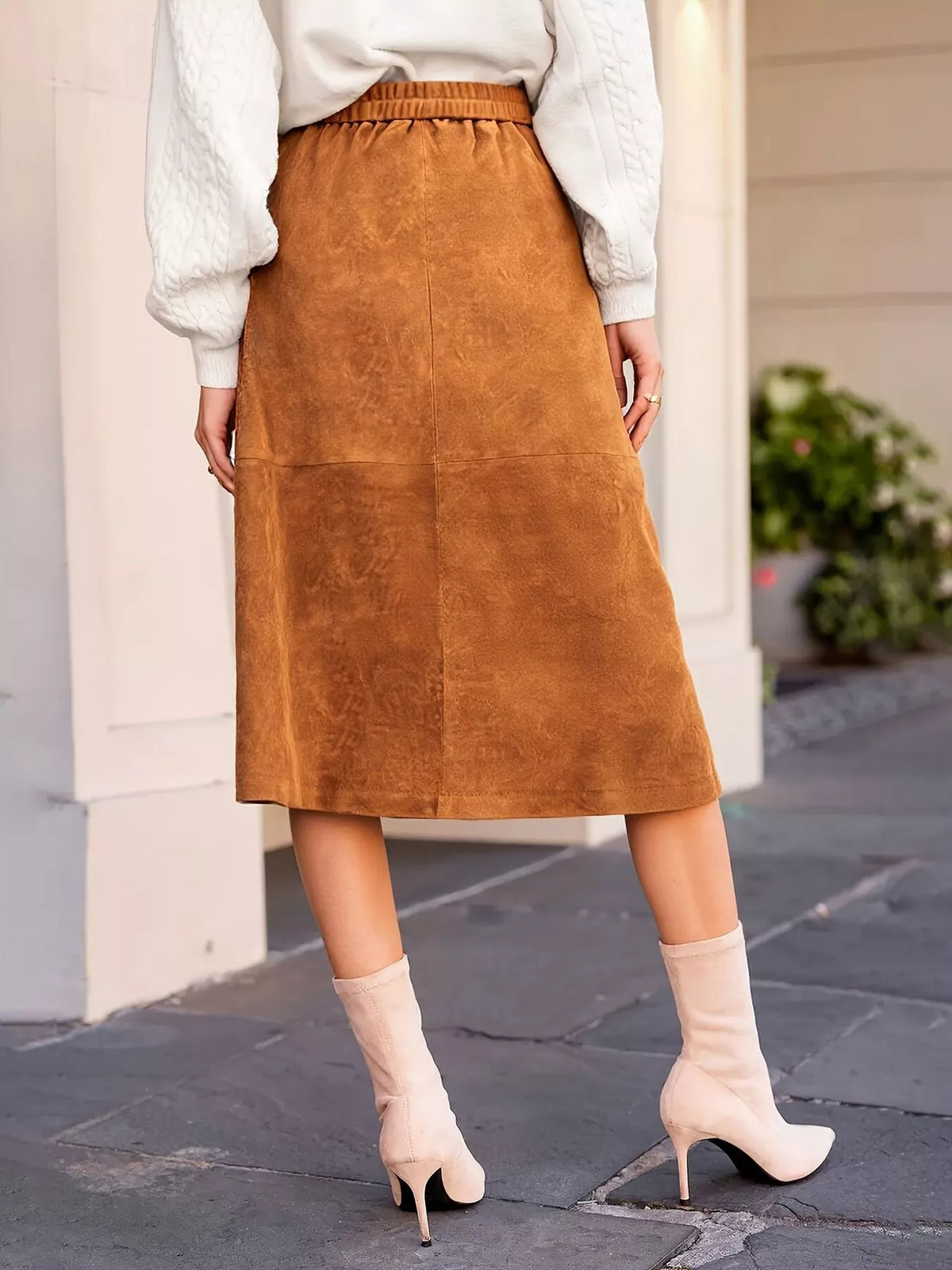 Button-Front Midi Skirt