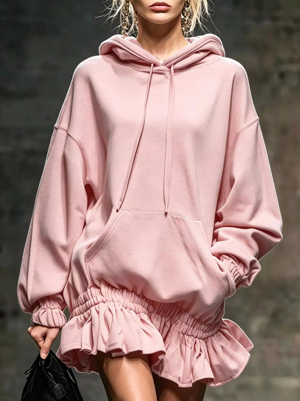Casual Chic Hoodie Sweatshirt Mini Dress with Ruffled Hem