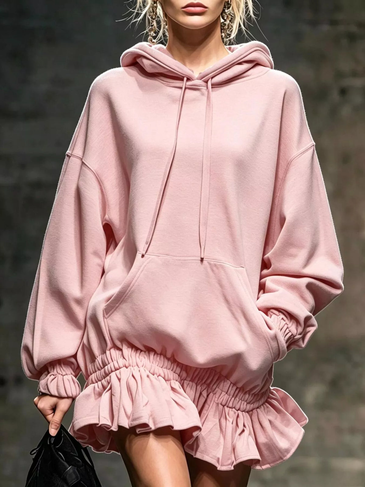 Casual Chic Hoodie Sweatshirt Mini Dress with Ruffled Hem