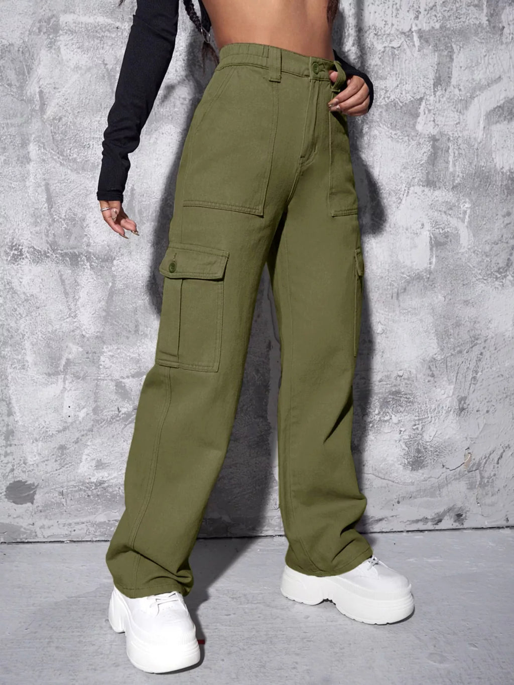 High-Waisted Cargo Jeans