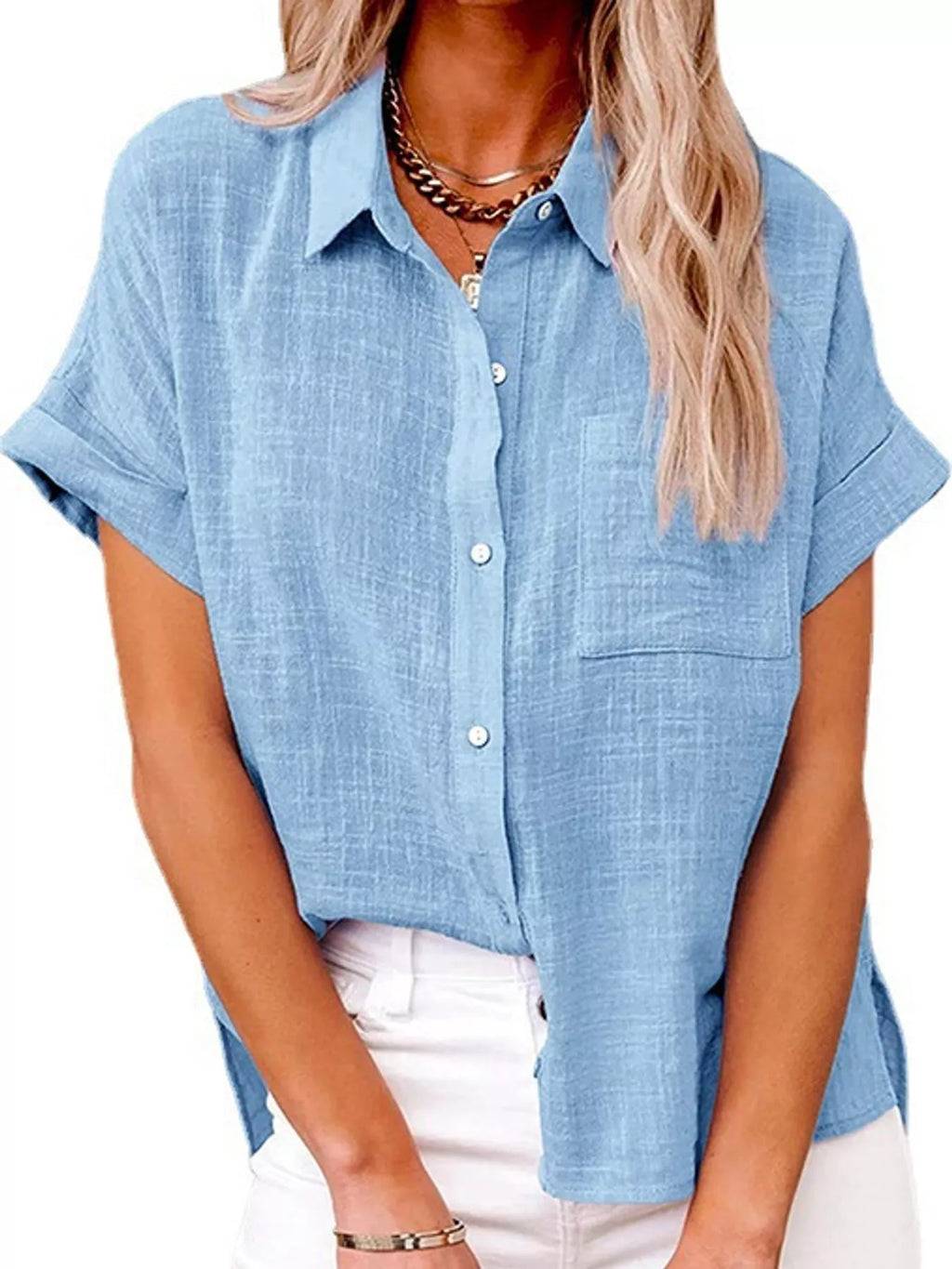 Full Size Button Up Short Sleeve Shirt Plus Size