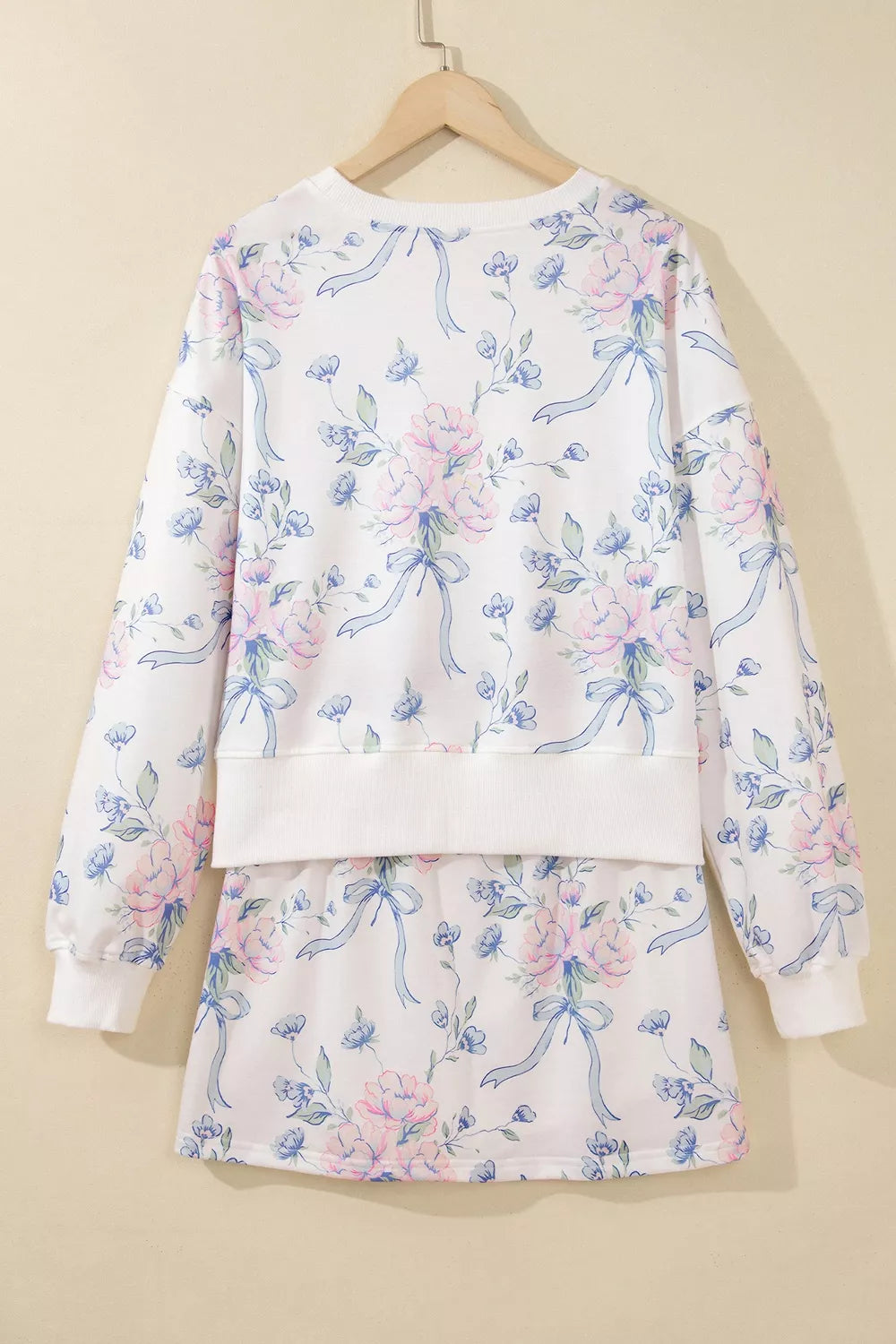 Floral Print Long Sleeve Top Elastic Waist Skort Two Piece Set