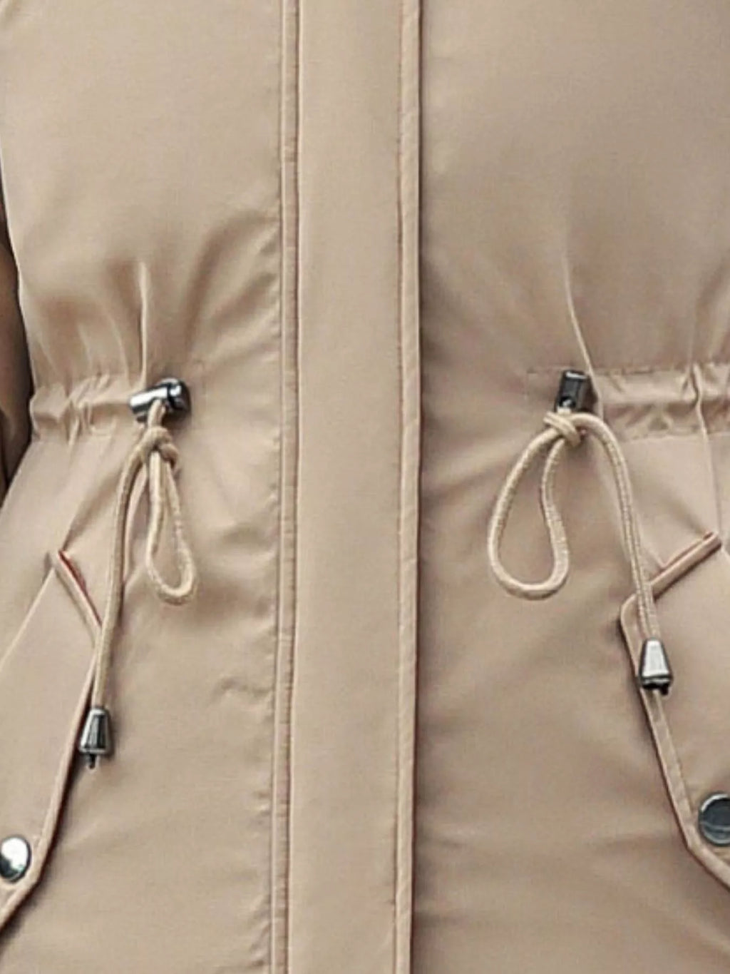Detachable Longline Hooded Parka with Faux Fur Trim and Drawstring Waist