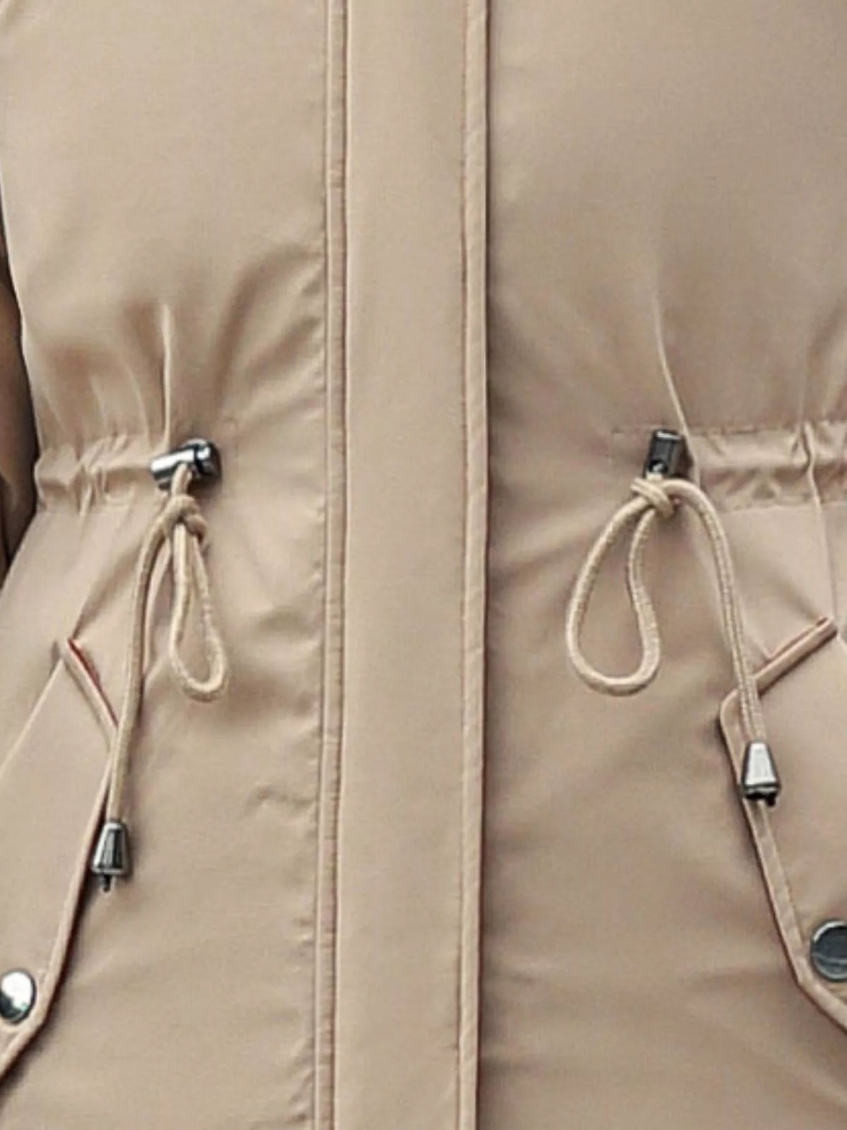 Detachable Longline Hooded Parka with Faux Fur Trim and Drawstring Waist