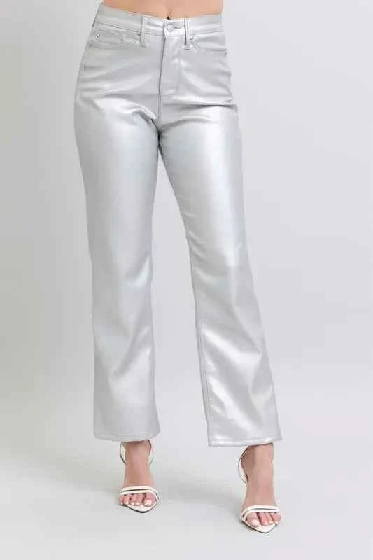 High Waist Silver Faux Leather Pants – Plus Size