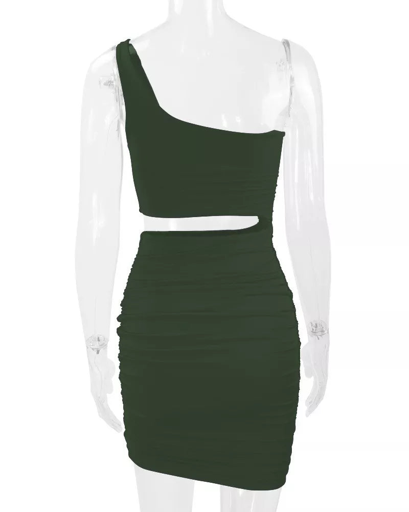 One-Shoulder Cutout Ruched Bodycon Mini Dress