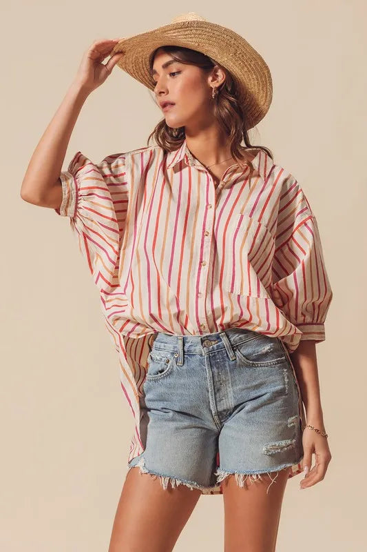 SO ME Multicolored Stripe Button Down Shirt