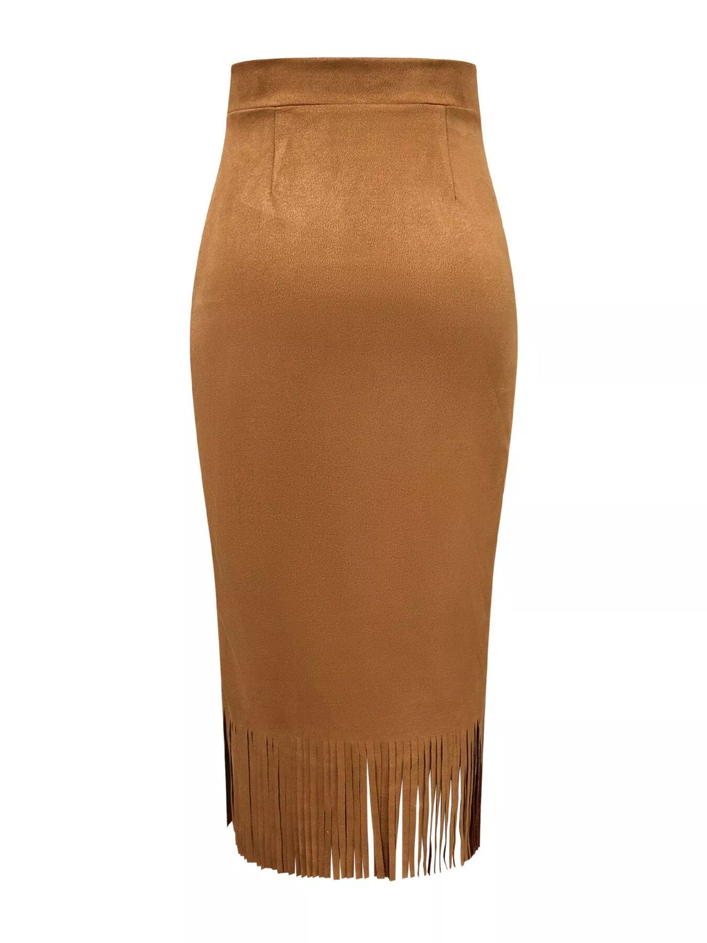 High-Waisted Suede Fringe Midi Skirt
