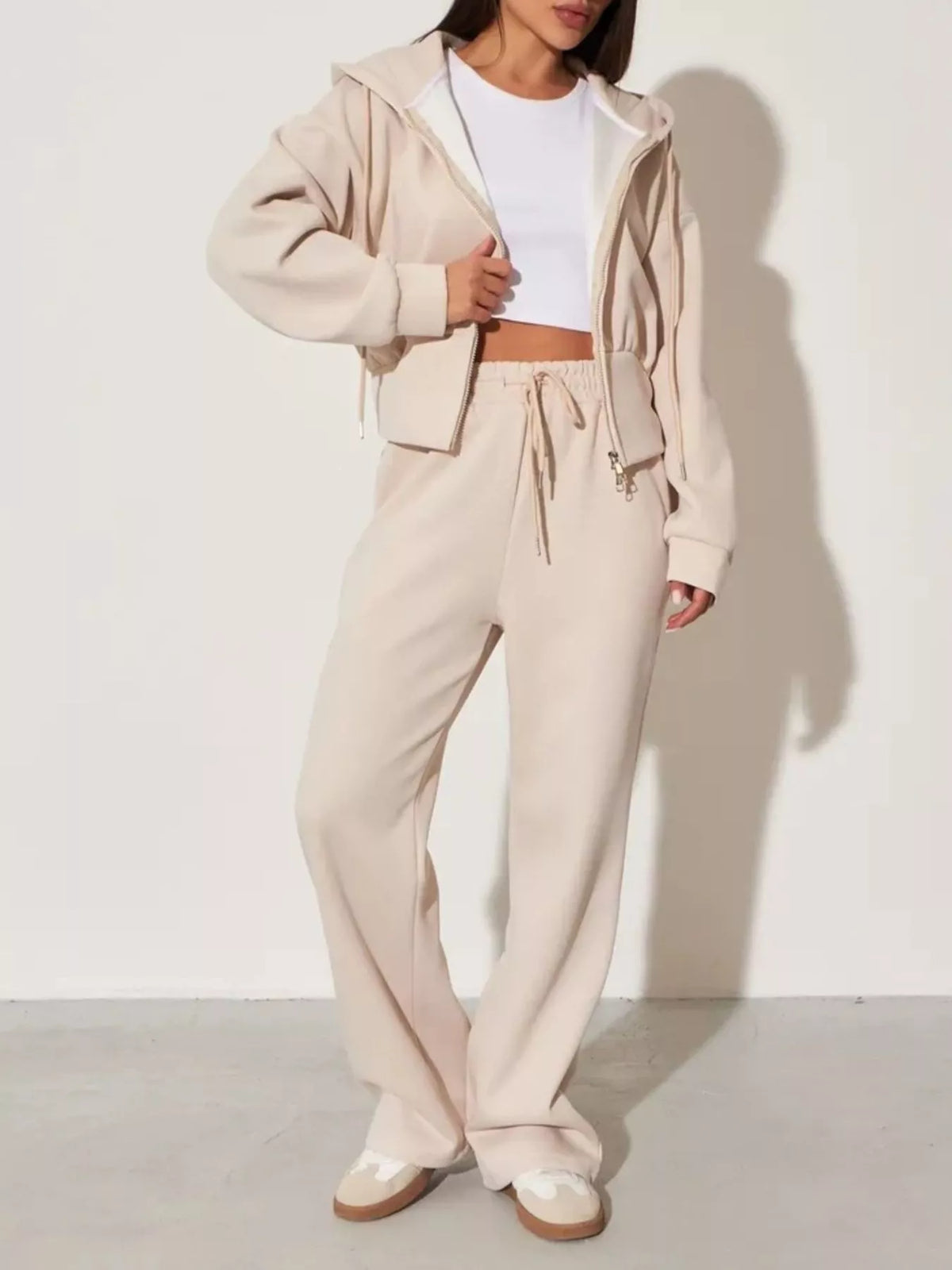 Zip-Up Hoodie and Wide-Leg Sweatpants Set