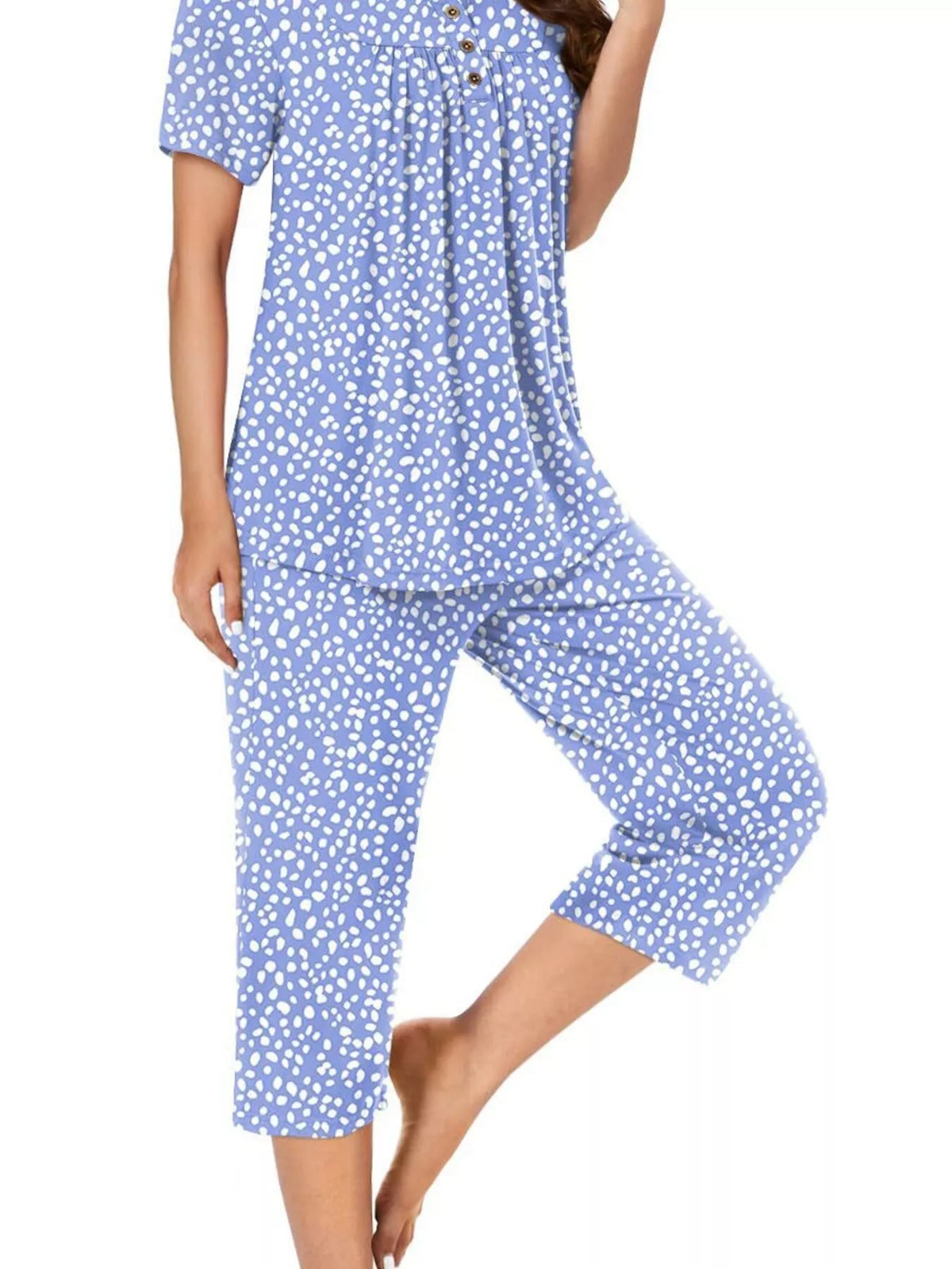 Printed Short Sleeve Top and Cropped Pants Lounge Set