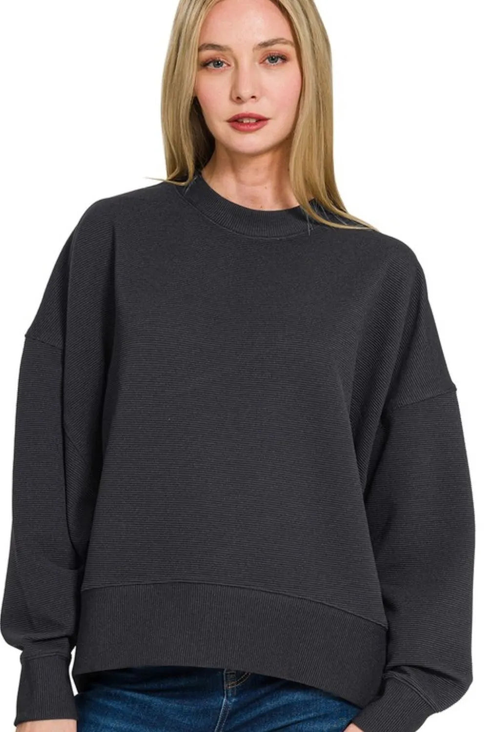 Ribbed Balloon Sleeve Oversized Sweatshirt
