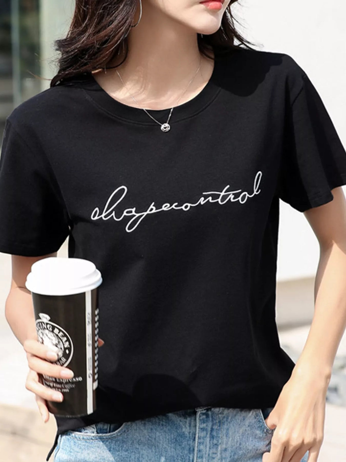 Full Size Letter Embroidered Round Neck T-Shirt Plus Size