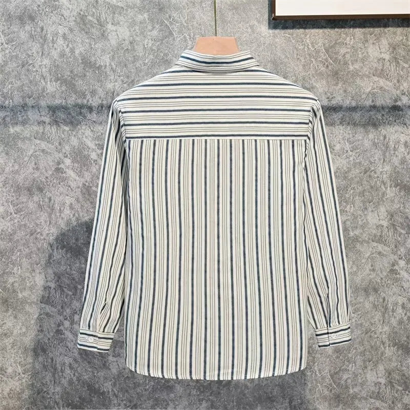 Men's Plus Size Striped Long Sleeve Button-Down Shirt