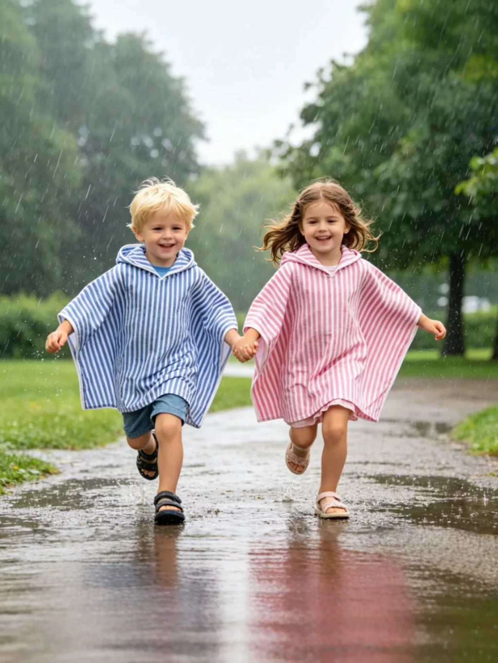 Children's Striped Hooded Poncho