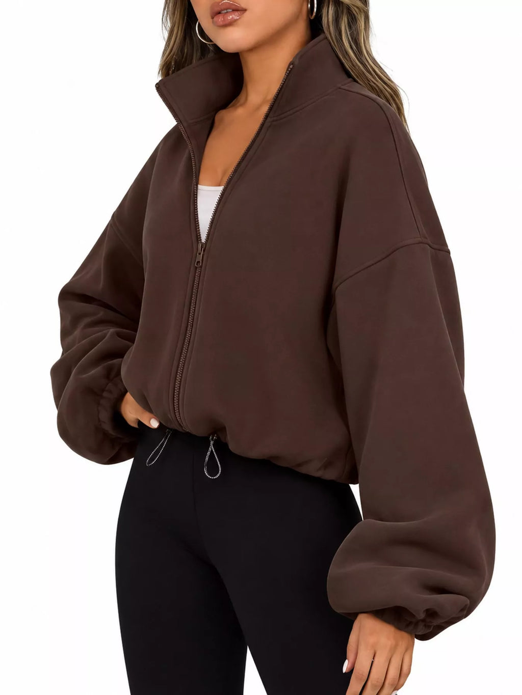 Drawstring Hem Zip Up Jacket