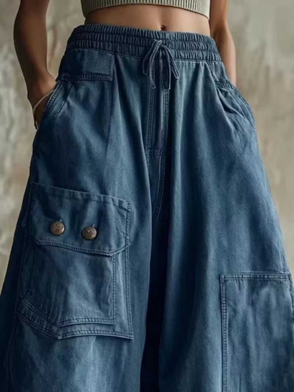 High-Waisted Cargo Wide-Leg Cropped Pants