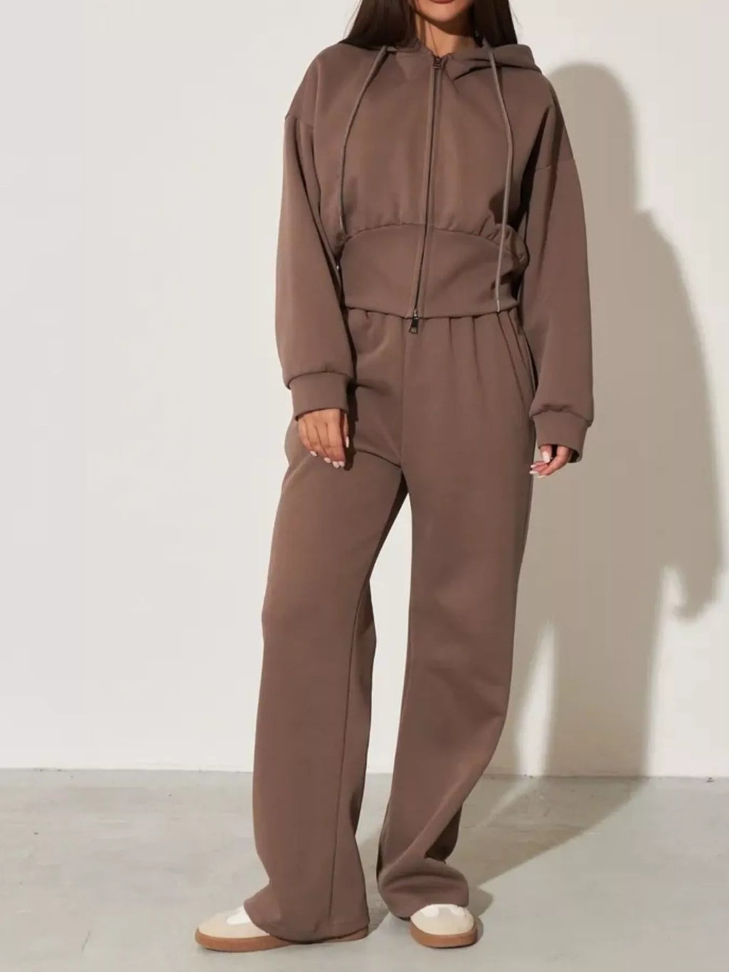 Zip-Up Hoodie and Wide-Leg Sweatpants Set