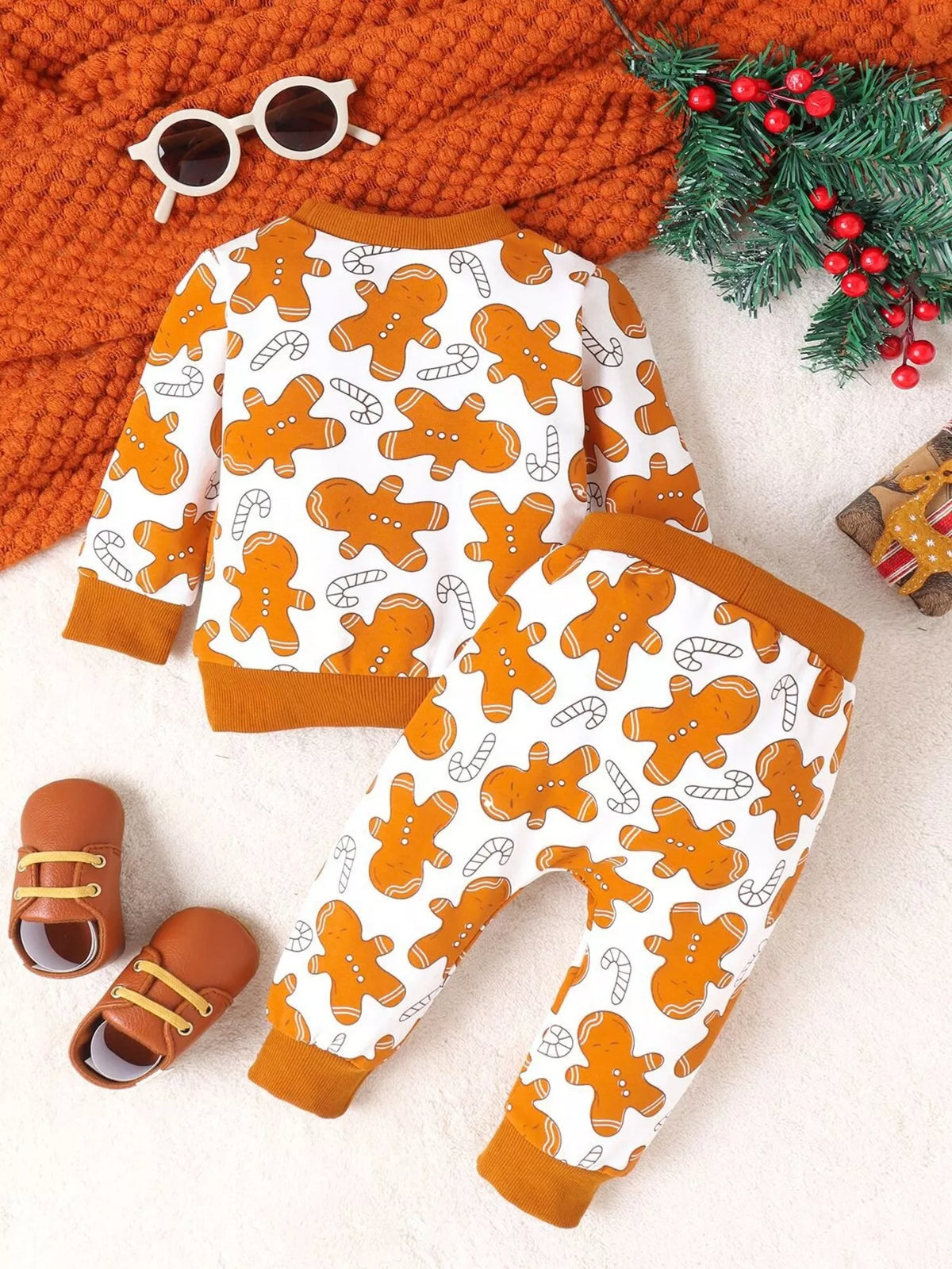 Children's Gingerbread Man Print Long Sleeve Outfit Set