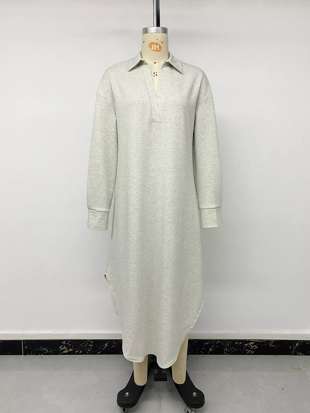 Polo Collar Long Sleeve Midi Dress