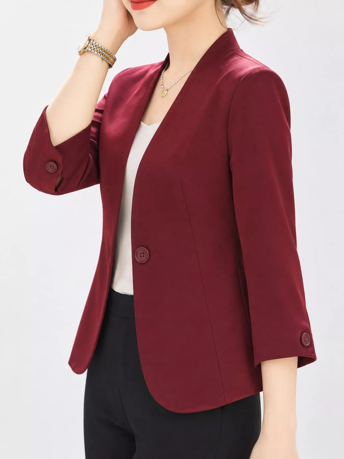 Plus Size Three-Quarter Sleeve One Button Blazer