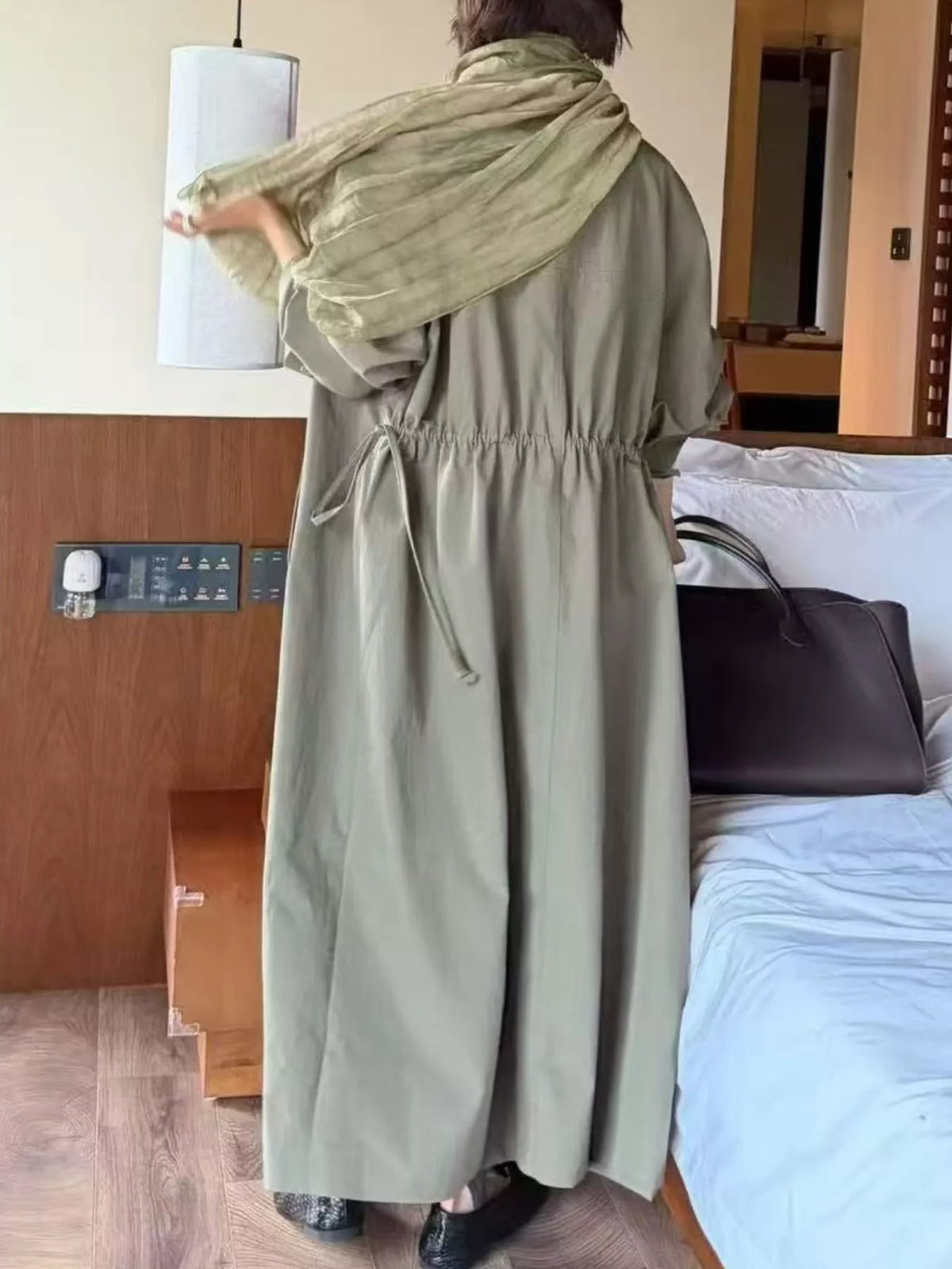 Drawstring Open Front Longline Trench Coat