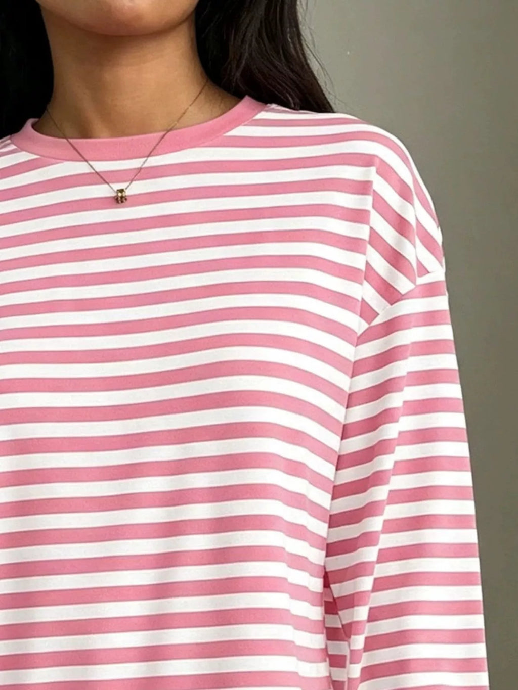 Full Size Casual Long-Sleeve Striped Crew Neck T-Shirt Plus Size