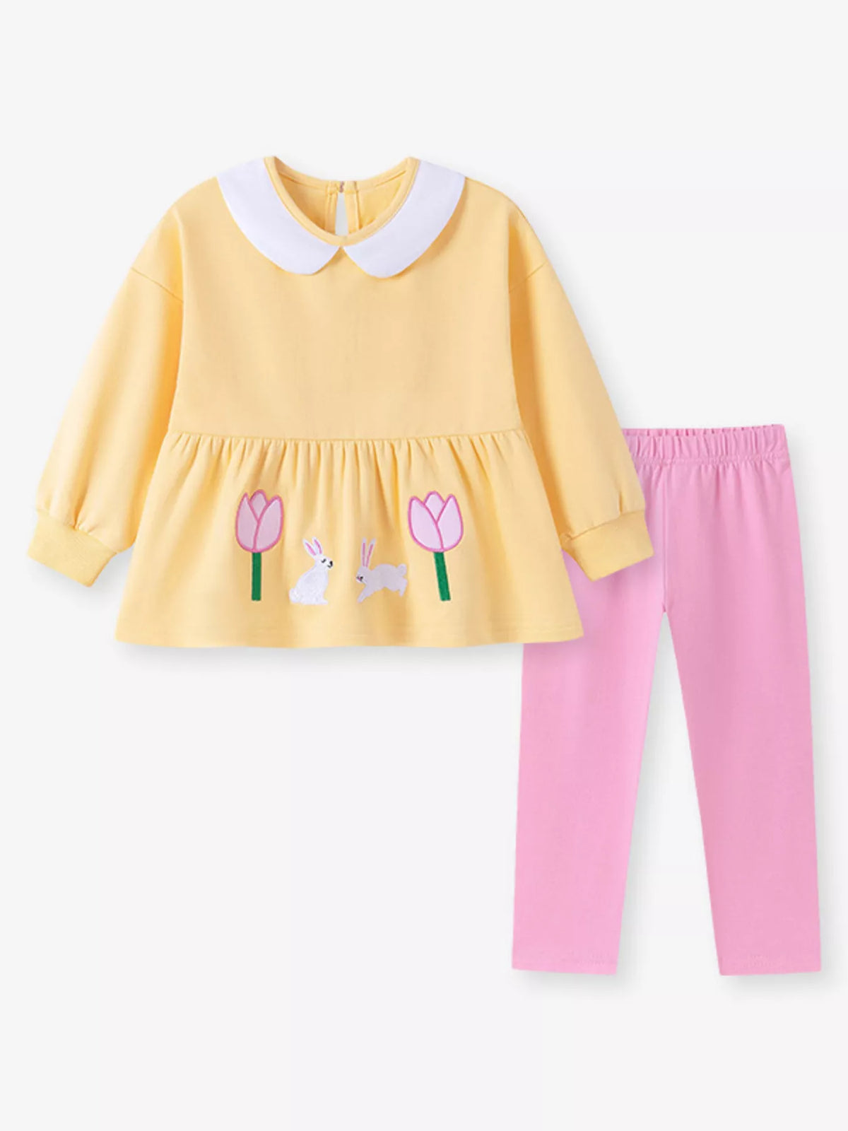Children's Peter Pan Collar Bunny Peplum Sweatshirt and Leggings Set
