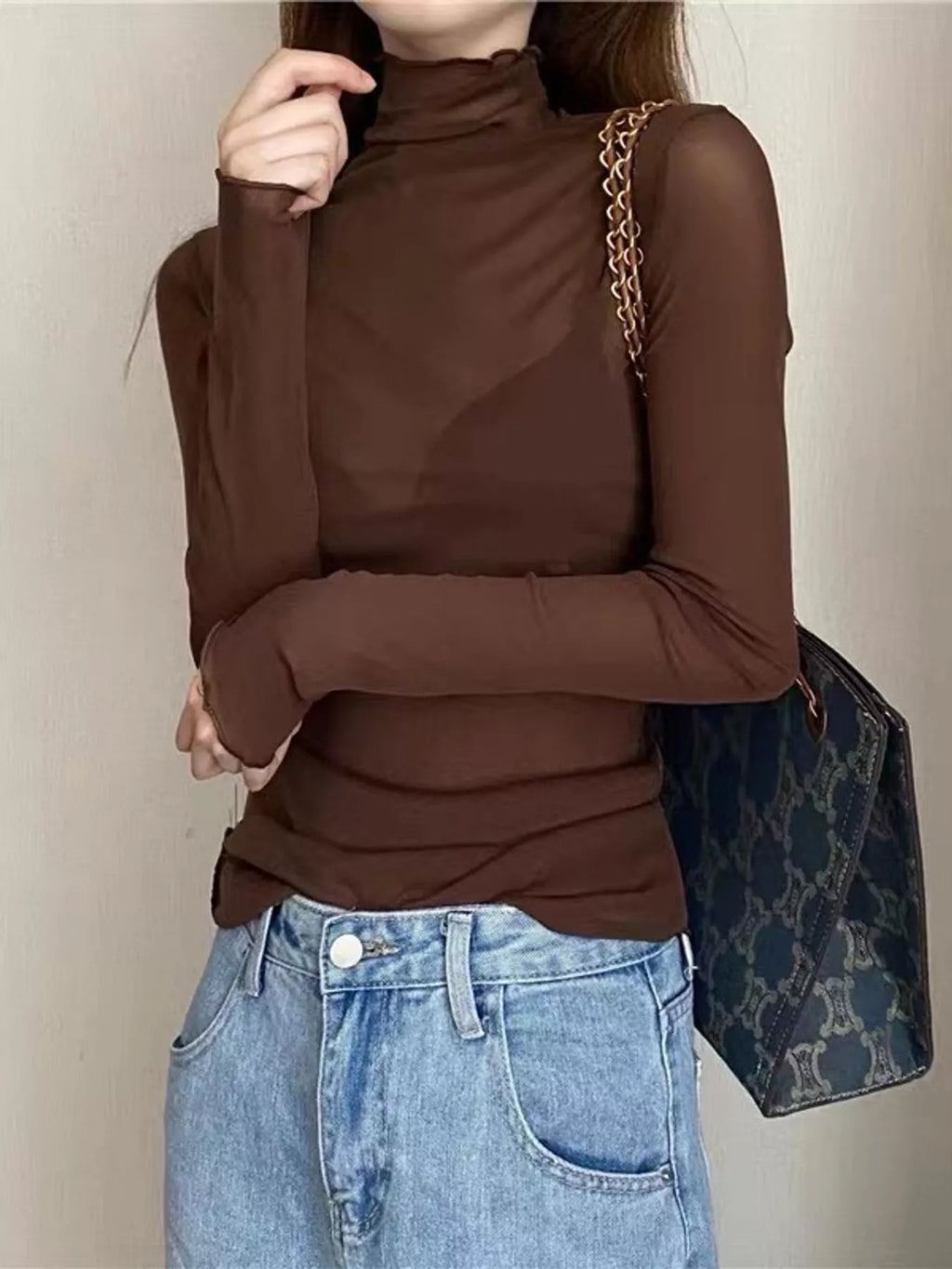 Turtleneck Long Sleeve Slim Fit T-Shirt