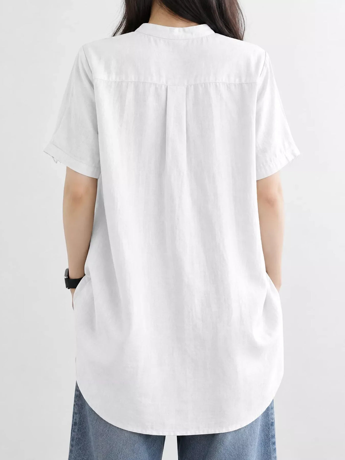 Full Size Notched Short Sleeve Oversize Blouse Plus Size