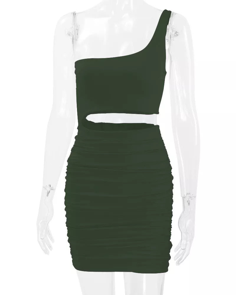 One-Shoulder Cutout Ruched Bodycon Mini Dress