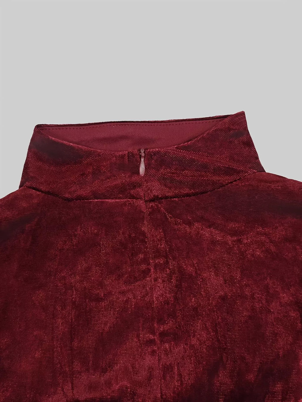 Velvet Mock Neck Ruched Slit Maxi Dress