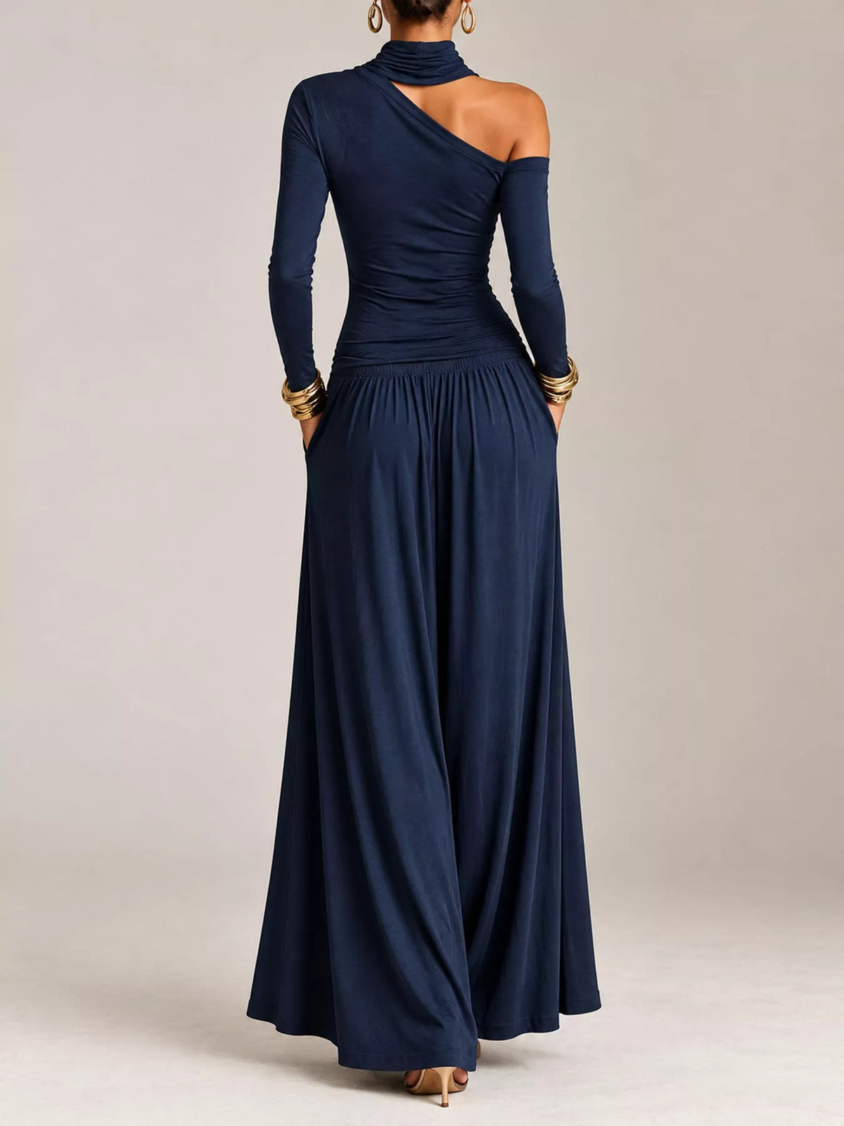 Asymmetric Cutout Long Sleeve Maxi Dress