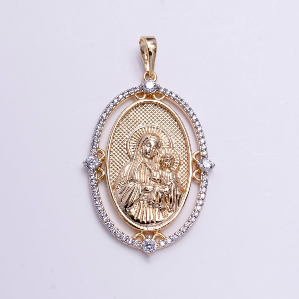 18k Gold Fill Virgin Mary Pendant Mother Mary Vintage Design Pendant Cubic Zircon Micro Pave Charm Religious Pendant Charms I-140