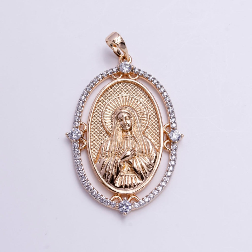 18k Gold Fill Virgin Mary Pendant Mother Mary Vintage Design Pendant Cubic Zircon Micro Pave Charm Religious Pendant Charms I-140