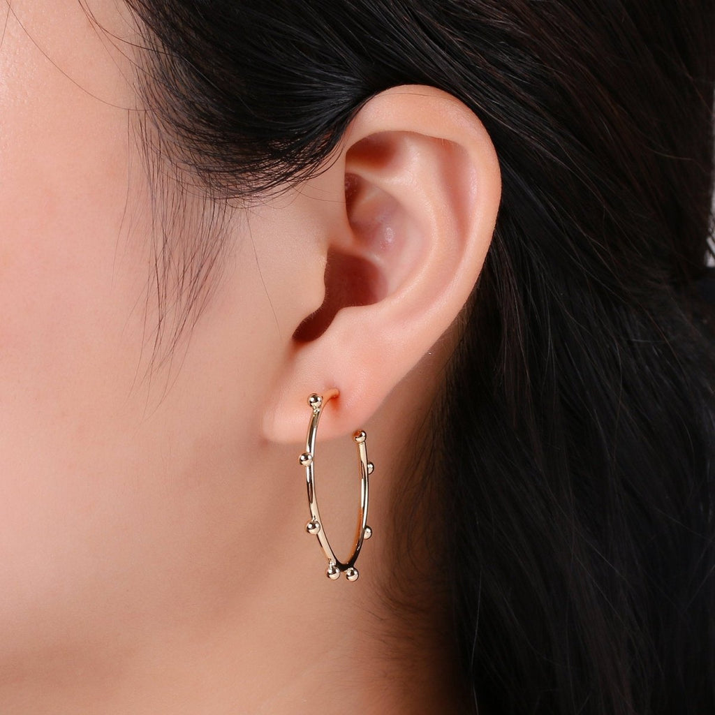 18K Gold Filled Ball Hoop Earrings, Beaded Hoop Earrings, Boho Hoop Earrings, Gold Ball Hoop Earrings, 25,35, 45mm Gold Hoop Earring Q-097 - Q-099