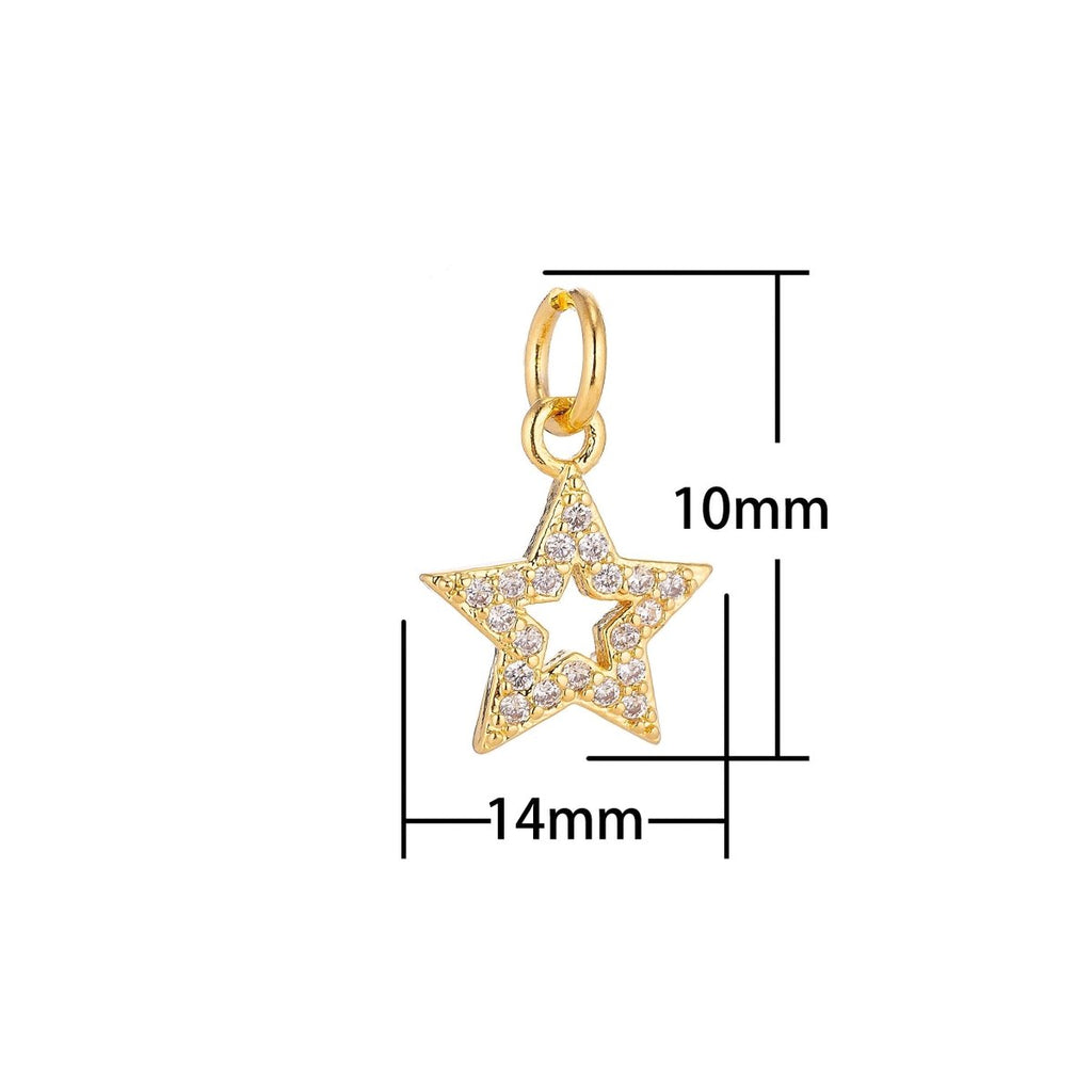 18K Gold Filled Dainty Cute Shining Star Stars Cubic Zirconia Necklace Pendant Bracelet Earring Charm for Jewelry Making C-071