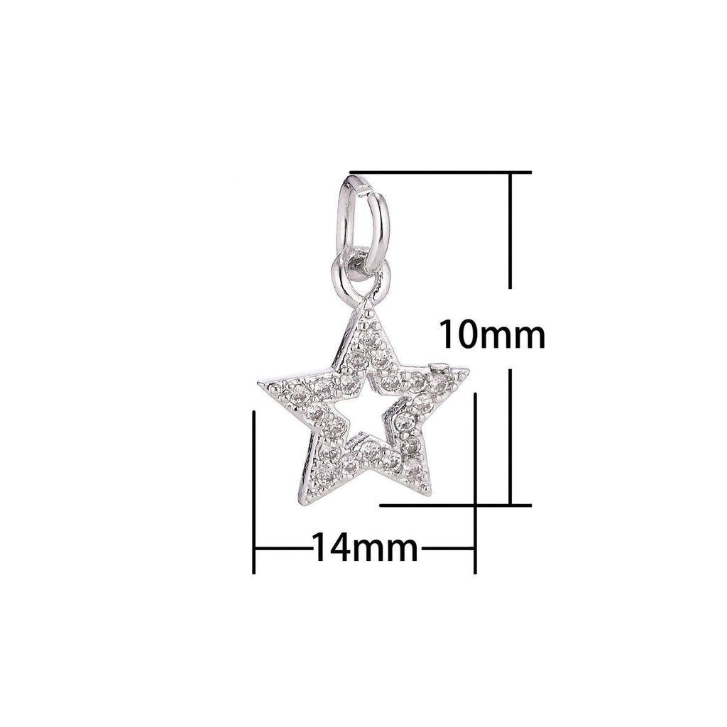 18K Gold Filled Dainty Cute Shining Star Stars Cubic Zirconia Necklace Pendant Bracelet Earring Charm for Jewelry Making C-071