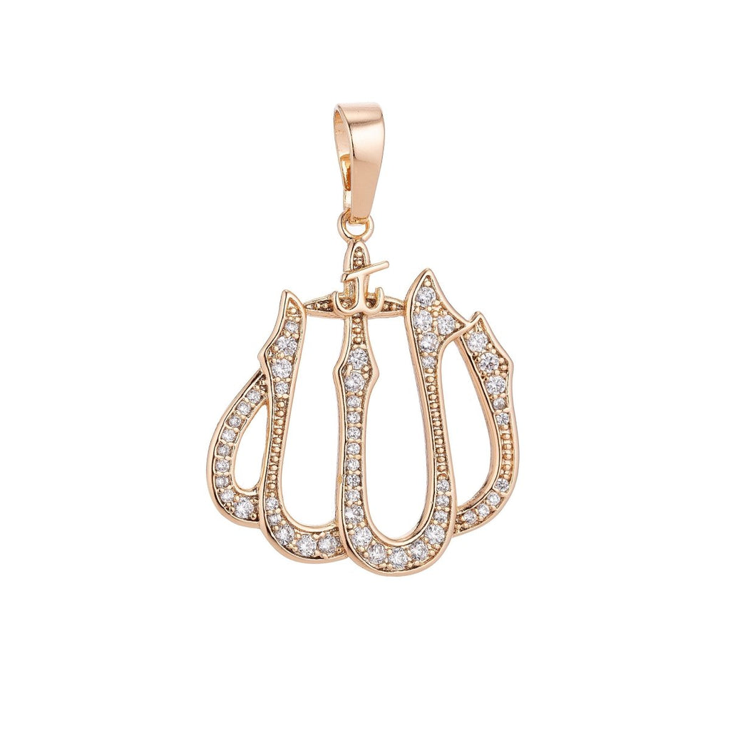 18k Gold Filled Dainty Islamic Word, Allah, Moslem God Cubic Zirconia Necklace Pendant Bead Bails Findings for Jewelry Making H-578