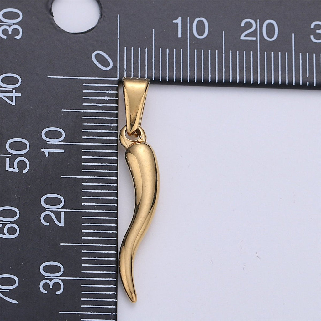 Stainless Steel Italian Horn Charm Cornicello cornetto Good Luck Protection Amulet Pendant for Necklace Jewelry Making Supplies  E-659 E-660 J-661